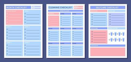 Cartoon Color Checklist Planners Schedule Concept Set. Vector