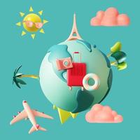 3d Travel and Tourism Concept Plasticine Cartoon Style. Vector