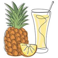 Continuous one line drawing of Pineapple juice vector