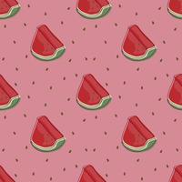 Seamless pattern of red watermelon slices with seeds vector