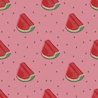 Seamless pattern of red watermelon slices with seeds vector