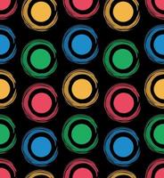 Seamless pattern of multicolored circles drawn with a brush on a black background. vector