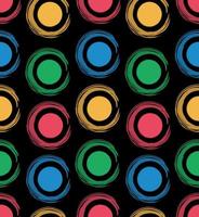 Seamless pattern of multicolored circles drawn with a brush on a black background. vector