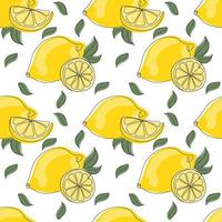 Seamless pattern of limon whole and slices vector