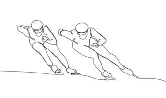 Continuous one line drawing of Speed skating athletes vector