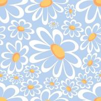 Seamless pattern with daisies on blue background vector