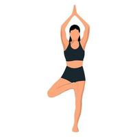 A faceless girl in a tree pose practices yoga. The concept of a healthy lifestyle. Isolated object on a white background. Vector image