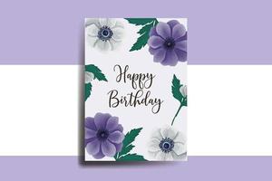 Greeting card birthday card Digital watercolor hand drawn Anemone Flower Design Template vector
