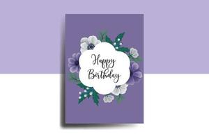 Greeting card birthday card Digital watercolor hand drawn Anemone Flower Design Template vector