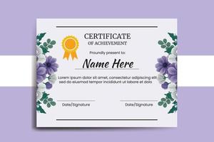 Certificate Template Anemone Flower watercolor Digital hand drawn vector