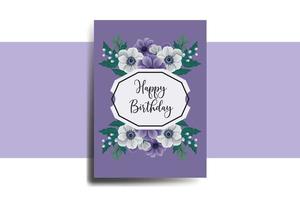 Greeting card birthday card Digital watercolor hand drawn Anemone Flower Design Template vector