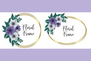 Floral Frame Anemone flower Design Template, Digital watercolor hand drawn vector