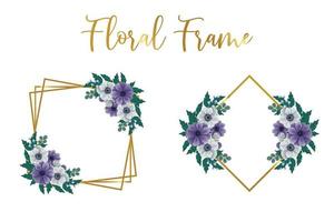 Floral Frame Anemone flower Design Template, Digital watercolor hand drawn vector