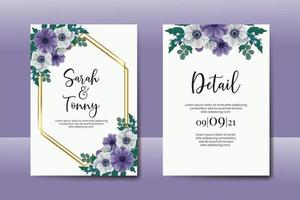 Boda invitación marco colocar, floral acuarela digital mano dibujado anémona flor diseño invitación tarjeta modelo vector