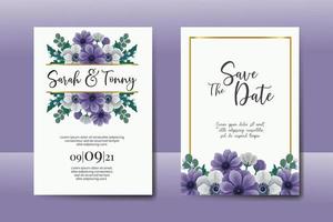 Wedding invitation frame set, floral watercolor Digital hand drawn Anemone flower design Invitation Card Template vector