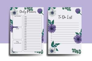 Planner To Do List Anemone Flower Design Template vector