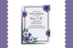 Baby Shower Greeting Card Anemone Flower Design Template vector