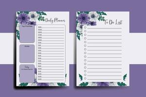 Planner To Do List Anemone Flower Design Template vector