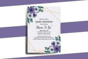 Baby Shower Greeting Card Anemone Flower Design Template vector