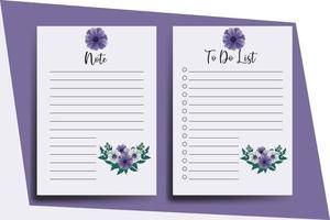 To do list Planner template Anemone Flower Design vector