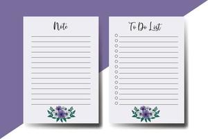 To do list Planner template Anemone Flower Design vector