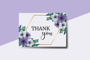 Thank you card Greeting Card Anemone Flower Design Template vector