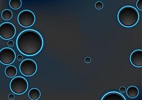 Black and blue neon circles abstract tech background vector