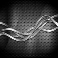 Metallic silver waves on dark perforated background vector