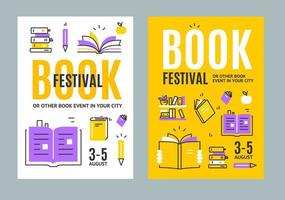 Book Festival Concept Placard Poster Card Invitation Set. Vector