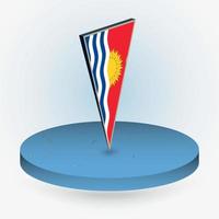 Kiribati map in round isometric style with triangular 3D flag of Kiribati vector