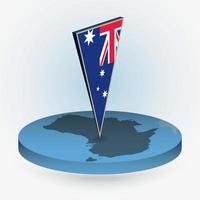 Australia map in round isometric style with triangular 3D flag of Australia vector