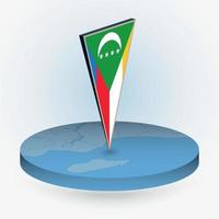 Comoros map in round isometric style with triangular 3D flag of Comoros vector