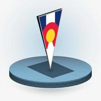 Colorado map in round isometric style with triangular 3D flag of US State Colorado vector