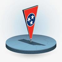 Tennessee map in round isometric style with triangular 3D flag of US State Tennessee vector