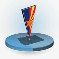 Arizona map in round isometric style with triangular 3D flag of US State Arizona vector