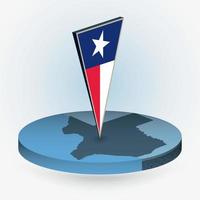 Texas map in round isometric style with triangular 3D flag of US State Texas vector