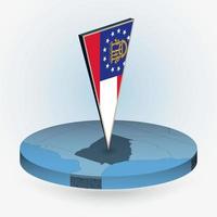 Georgia map in round isometric style with triangular 3D flag of US State Georgia vector