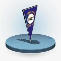 Kentucky map in round isometric style with triangular 3D flag of US State Kentucky vector