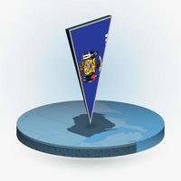 Wisconsin map in round isometric style with triangular 3D flag of US State Wisconsin vector