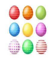 Realistic Detailed 3d Color Easter Eggs with Different Print Set. Vector