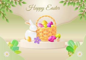 3d Happy Easter Day Ads Banner Concept Poster Card. Vector