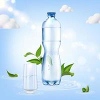 Realistic Detailed 3d Mineral Water Plastic Bottle and Glass. Vector