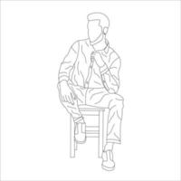 Man sitting on a chair line art with white background, illustration line drawing. vector