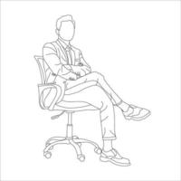 Man sitting on a chair line art with white background, illustration line drawing. vector