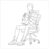 hombre sentado en un silla línea Arte con blanco fondo, ilustración línea dibujo. vector