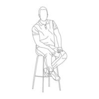 Man sitting on a chair line art with white background, illustration line drawing. vector