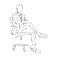 Man sitting on a chair line art with white background, illustration line drawing. vector