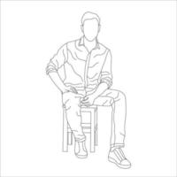 Man sitting on a chair line art with white background, illustration line drawing. vector