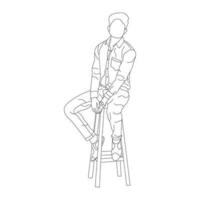 Man sitting on a chair line art with white background, illustration line drawing. vector