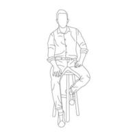 Man sitting on a chair line art with white background, illustration line drawing. vector